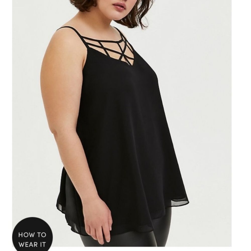 NWT - Torrid Black Chiffon Lattice Swing Cami